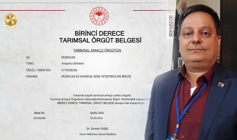 DSYB'ye "1. Derecede Tarımsal Örgüt" Belgesi verildi