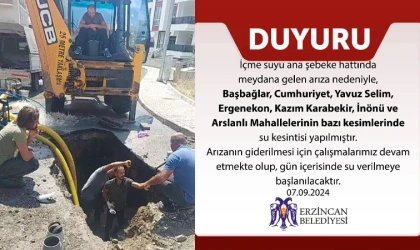 Arıza nedeniyle su kesintisi